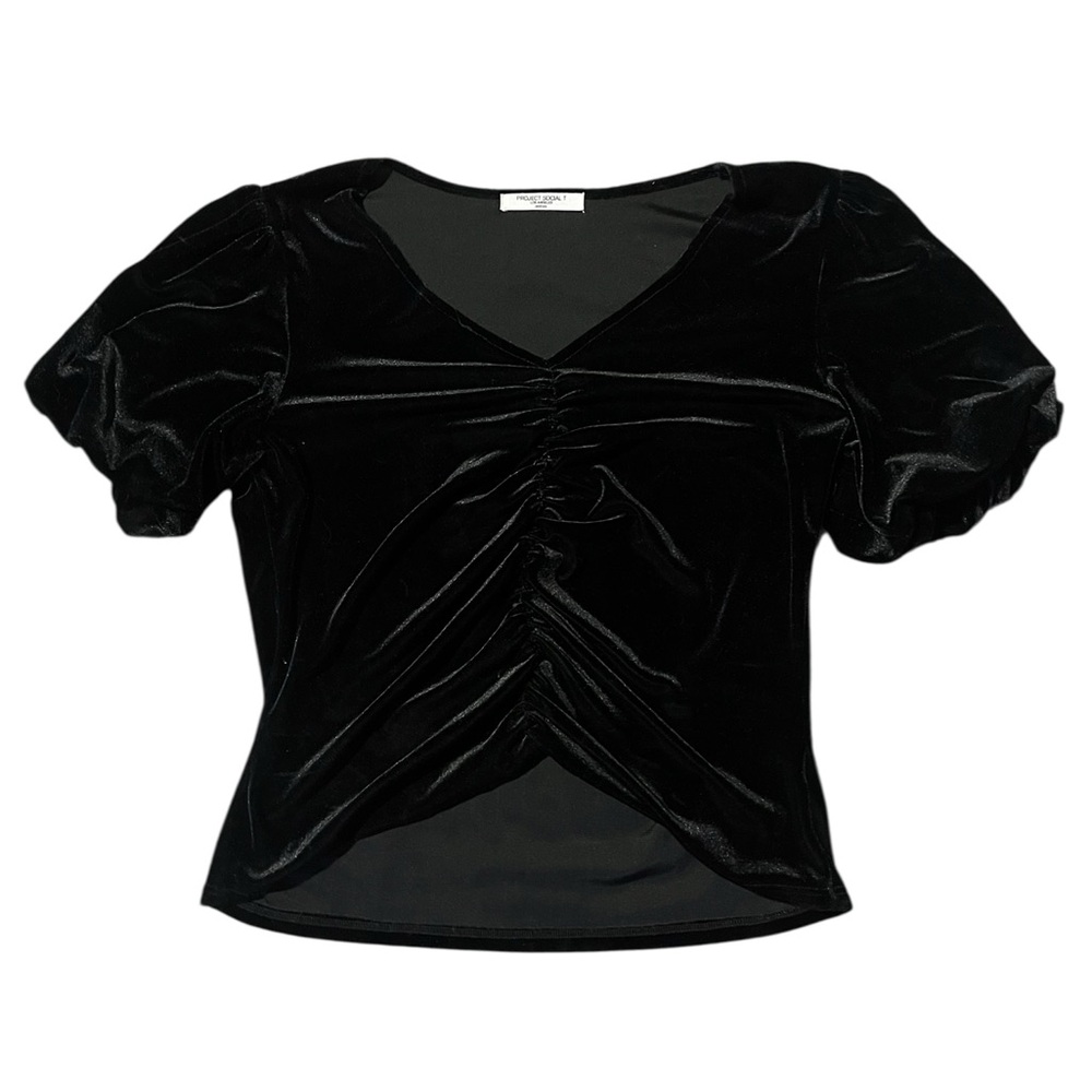 Project Social T Black Velvet Ruched Blouse